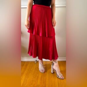 Lucy Paris Red Pleated Midi Skirt for Cocktail Events